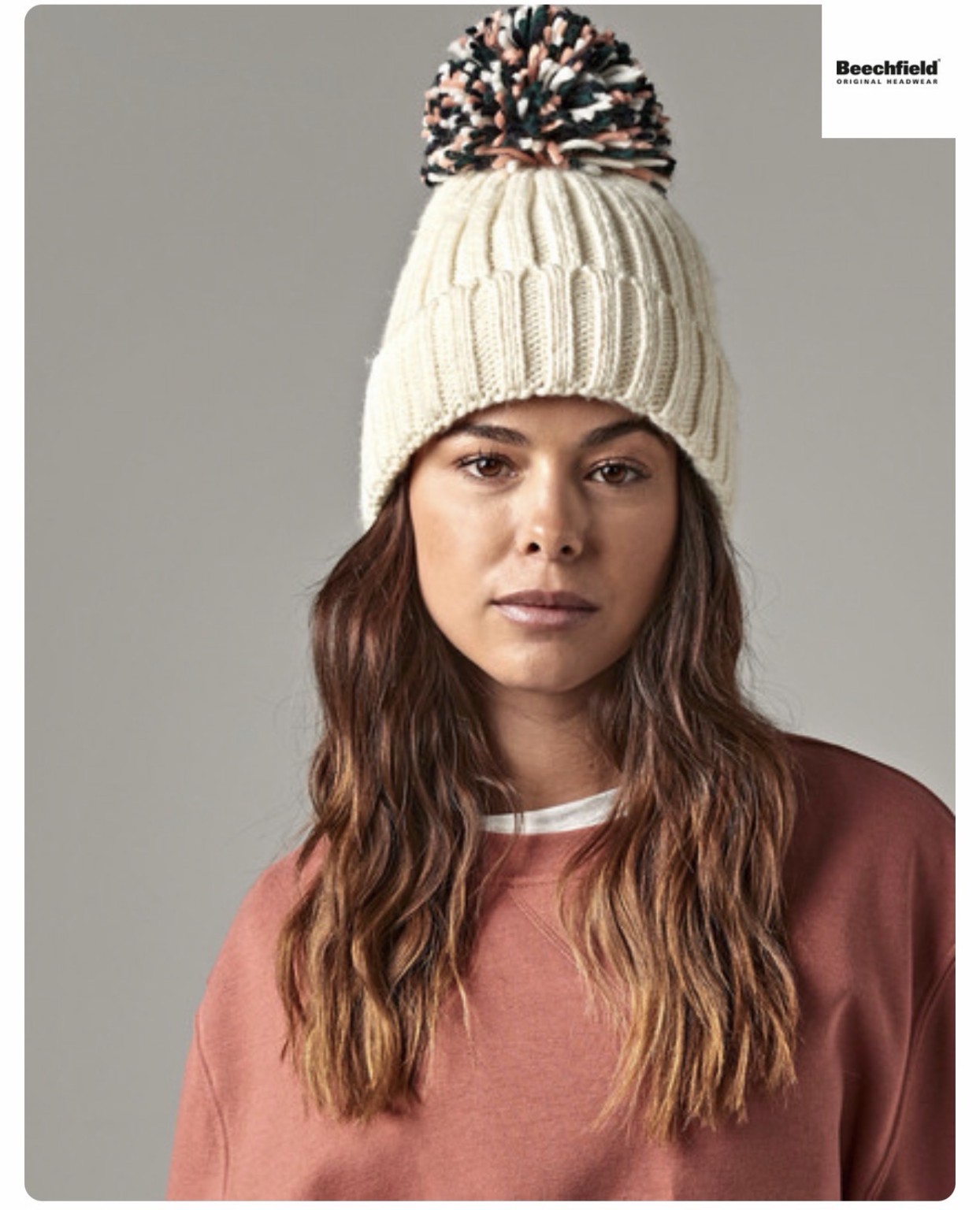 Cream pom-pom Beanie
